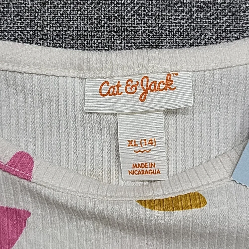 Girls' Short Sleeves Ribbed Tee Shirt - Cat & Jack Cream Size X-Large
